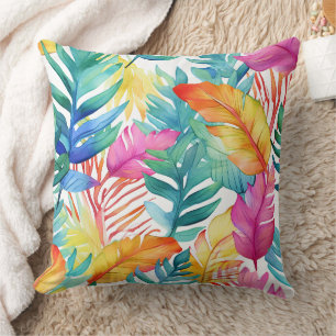 Vibrant Watercolor Tropical Jungle Leaves Cushion