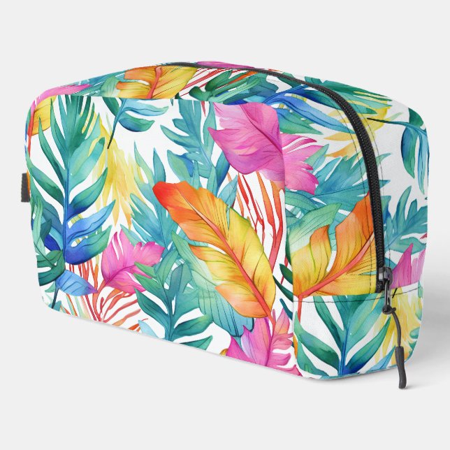 Vibrant Watercolor Tropical Jungle Leaves Dopp Kit (Right Corner)
