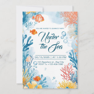 Vibrant Watercolor Under The Sea Party Invitation