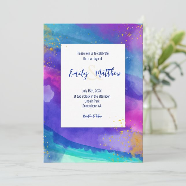 Vibrant Watercolor Wedding Invitation (Standing Front)