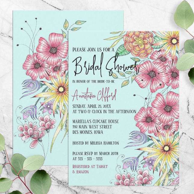 Vibrant Watercolor Wildflower Boho Bridal Shower Invitation (Creator Uploaded)