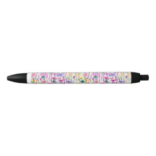 Vibrant Watercolor Wildflowers Black Ink Pen
