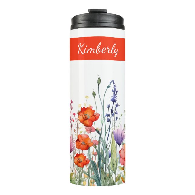Vibrant Watercolor Wildflowers Personalised Thermal Tumbler (Front)
