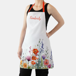 Vibrant Watercolor Wildflowers Personalized Apron