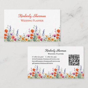 Vibrant Watercolor Wildflowers Wedding Planner Business Card