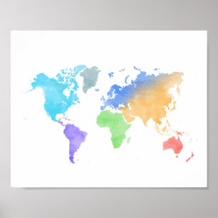 Vibrant Watercolor World Map Poster – Rainbow 