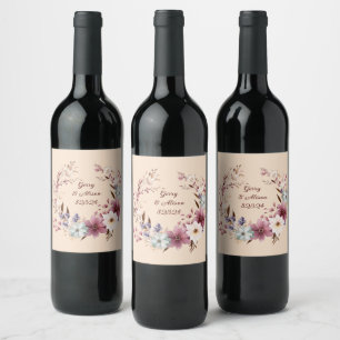 Vibrant Watercolor Wreath Wine Label