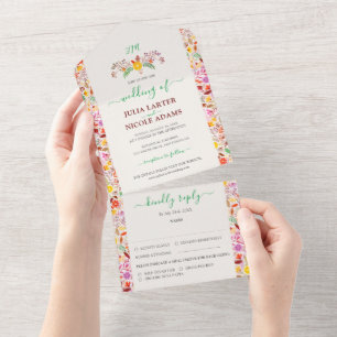 Vibrant Watercolors Summer Tulip Flowers Wedding All In One Invitation