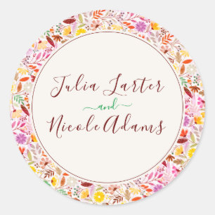 Vibrant Watercolors Summer Tulip Flowers Wedding Classic Round Sticker