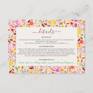 Vibrant Watercolors Summer Tulip Flowers Wedding Enclosure Card