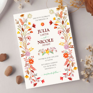 Vibrant Watercolors Summer Tulip Flowers Wedding Invitation