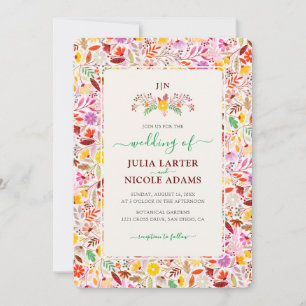 Vibrant Watercolors Summer Tulip Flowers Wedding Invitation