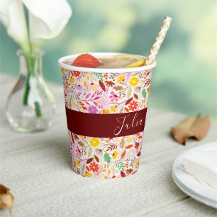 Vibrant Watercolors Summer Tulip Flowers Wedding Paper Cups