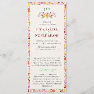 Vibrant Watercolors Summer Tulip Flowers Wedding Programme
