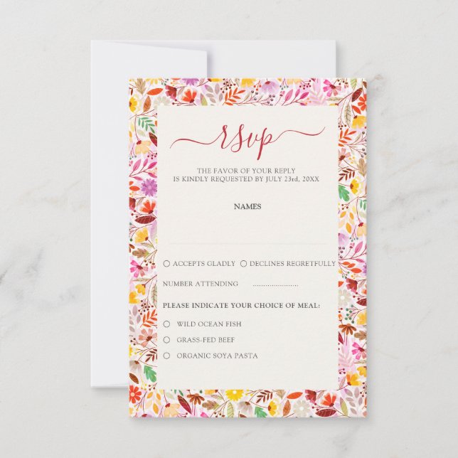 Vibrant Watercolors Summer Tulip Flowers Wedding RSVP Card (Front)