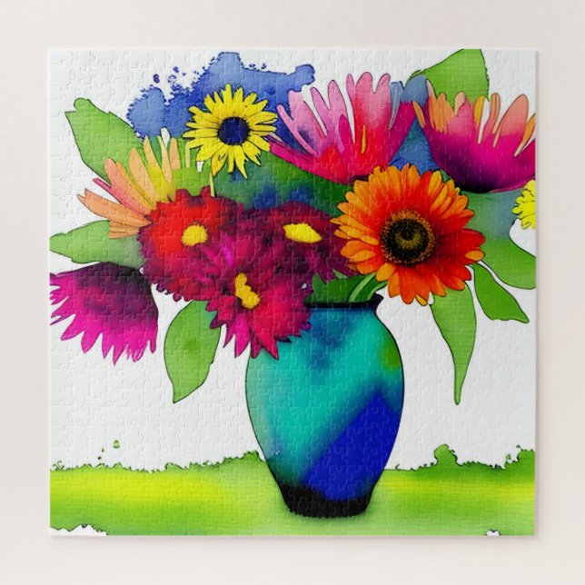 Vibrant Watercolour Vase and Flowers Jigsaw Puzzle (Vertical)