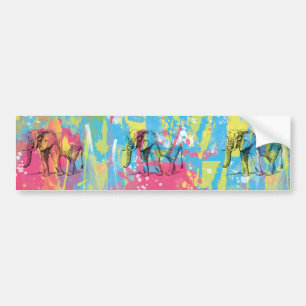 vibrant watercolours splatters elephant sketch bumper sticker