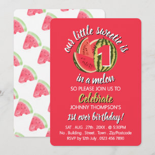 Vibrant Watermelon, One in a Melon, 1st Birthday Invitation