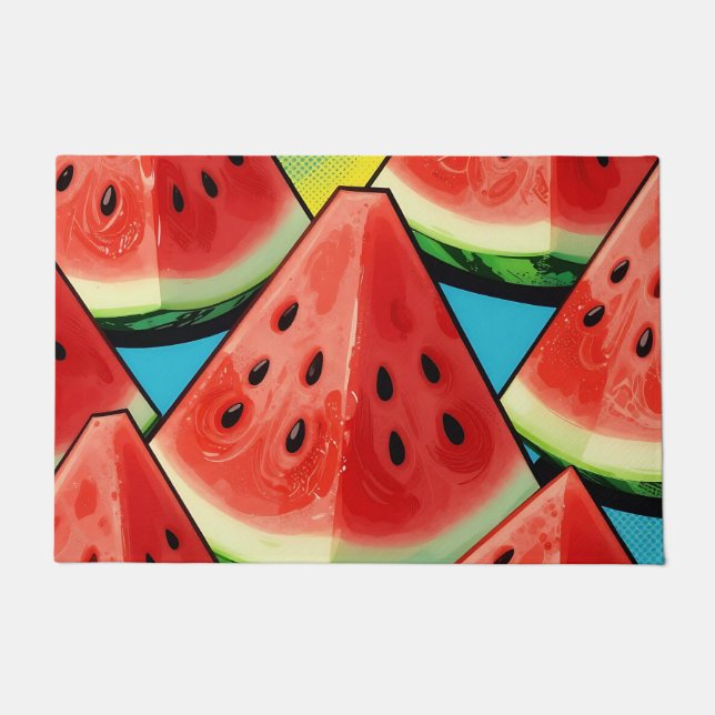 Vibrant Watermelon Slices Pop Art Doormat (Front)