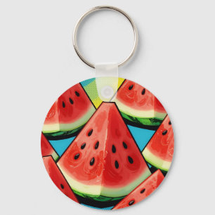 Vibrant Watermelon Slices Pop Art Key Ring