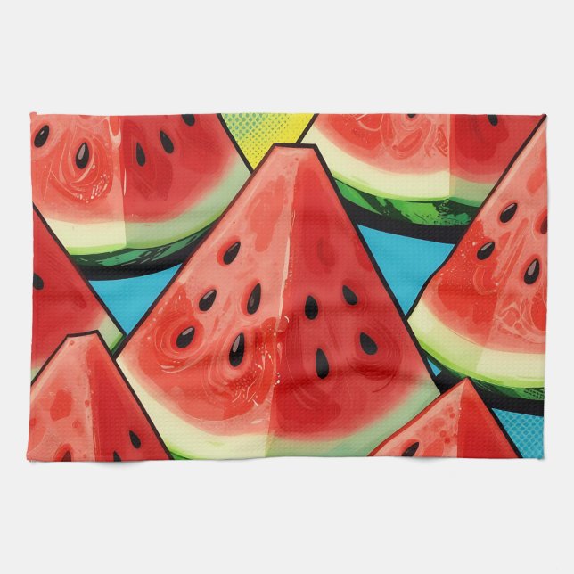 Vibrant Watermelon Slices Pop Art Tea Towel (Horizontal)