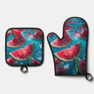 Vibrant Watermelon Slices Underwater – Refreshing  Oven Mitt & Pot Holder Set