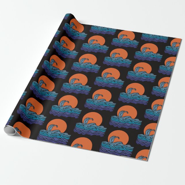 Vibrant waves & sunset  wrapping paper (Unrolled)