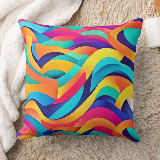 Vibrant Wavy Abstract Art Cushion (Blanket)