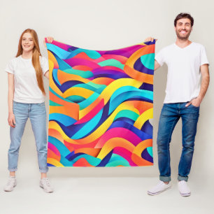 Vibrant Wavy Abstract Art Fleece Blanket