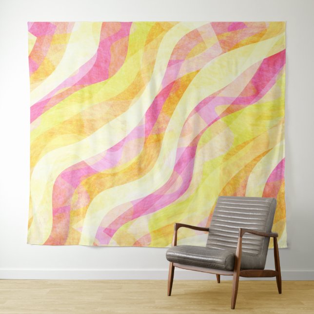 Vibrant Wavy Abstract Pattern Tapestry (In Situ (Horizontal))
