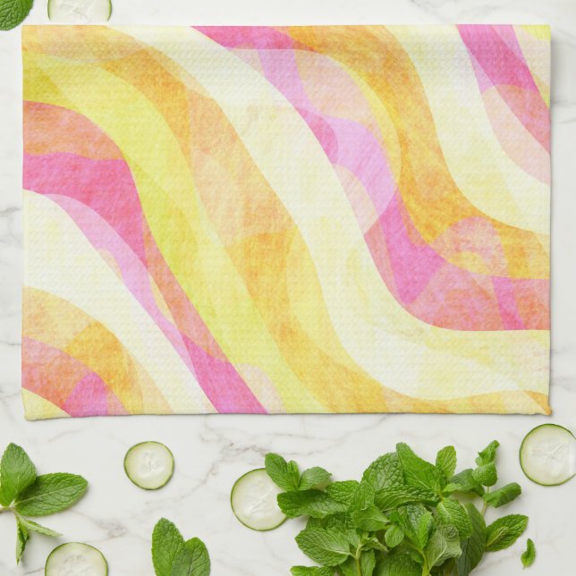 Vibrant Wavy Abstract Pattern Tea Towel (Folded)