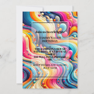 Vibrant Wavy Illustration Birthday Party Invitation