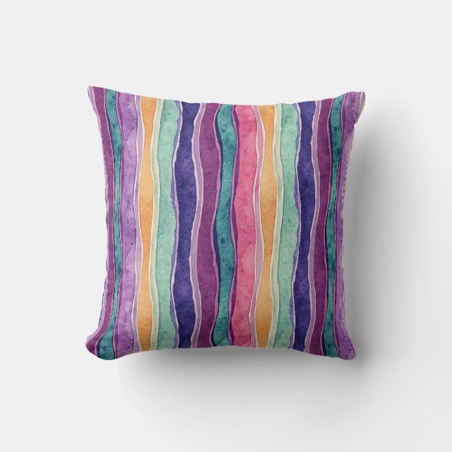 Vibrant Wavy Vertical Stripe Throw Pillow (Front)