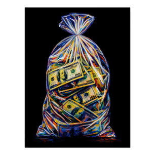 Vibrant Wealth Money Bag Cash Overflow Pop Art Poster