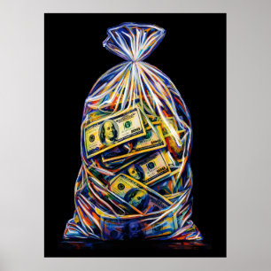 Vibrant Wealth Money Bag Cash Overflow Pop Art Poster