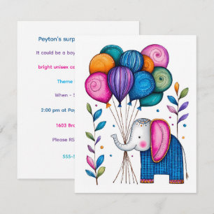 VIBRANT WHIMSY ELEPHANT BALLOONS DIGITAL DOWNLOAD INVITATION