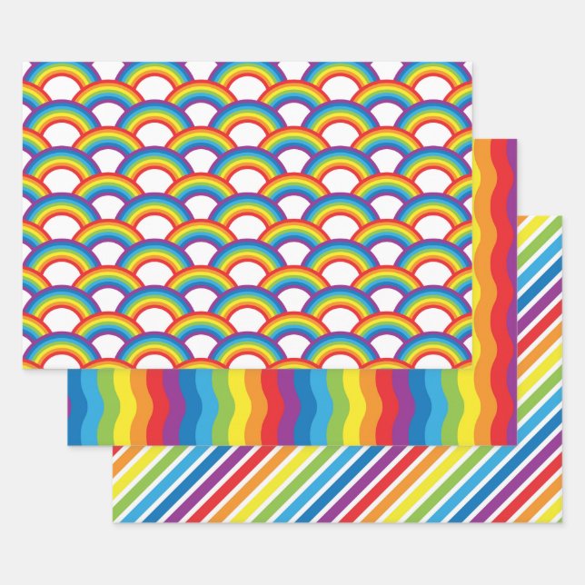 Vibrant White and Rainbow Patterns Wrapping Paper Sheet (Set)