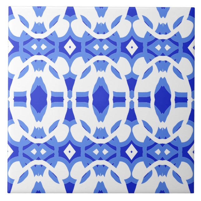 Vibrant white & blue classic pattern   tile (Front)