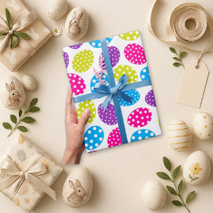 Vibrant White Polka Dot Egg Easter Wrapping Paper