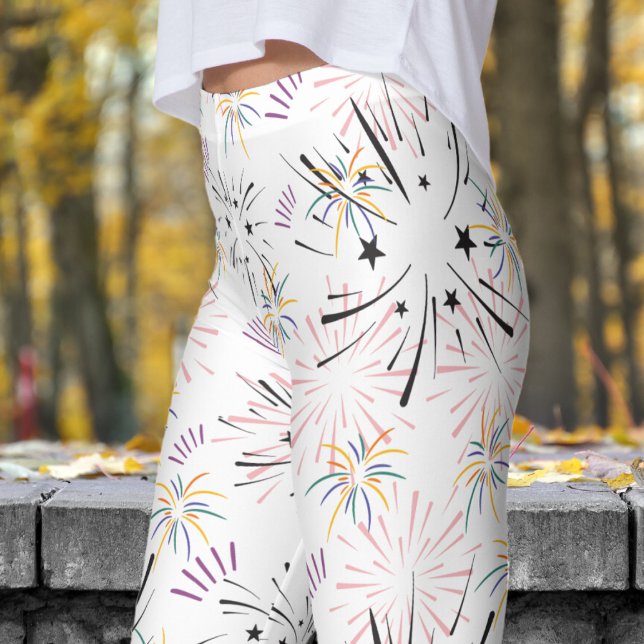 Vibrant White Starburst Pattern Leggings (White Starburst Leggings)