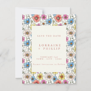 Vibrant wild flowers seamless pattern wedding save the date