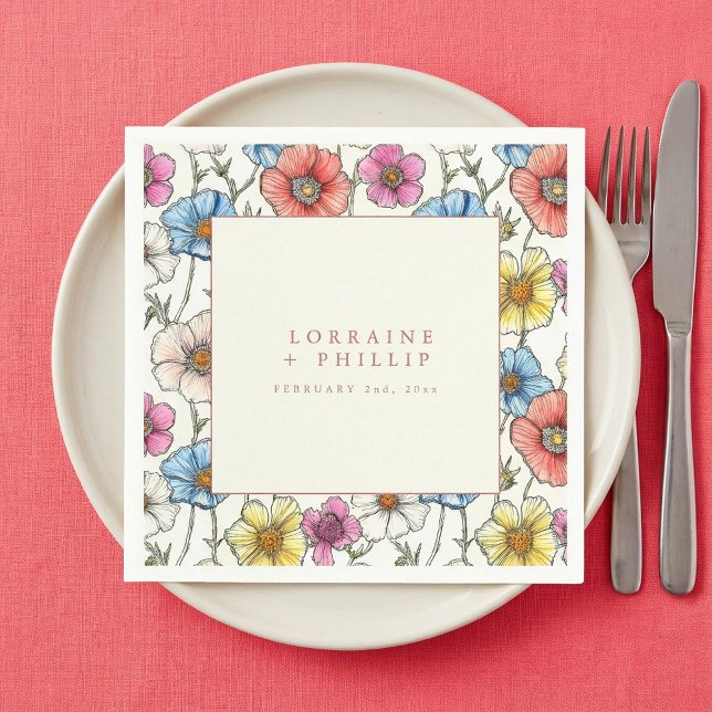 Vibrant wild flowers wedding napkin (Vibrant wild flowers wedding napkin.)