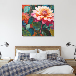 Vibrant Wild Garden Floral with Bold Pink Gerbera Canvas Print