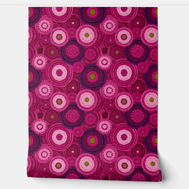 Vibrant Wild Pink Crochet Rosette Pattern Wallpaper (Unrolling)