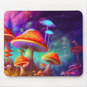 Vibrant Wild Psychedelic Mushroom Illustration Mouse Mat