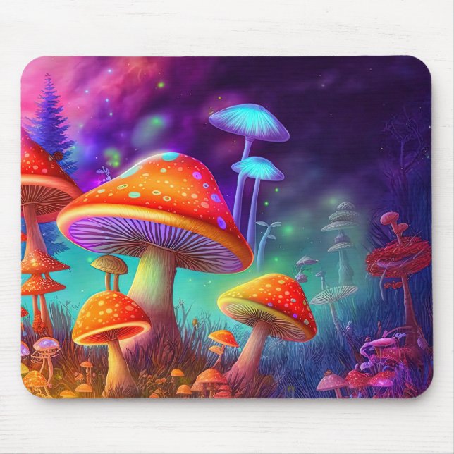 Vibrant Wild Psychedelic Mushroom Illustration Mouse Mat (Front)
