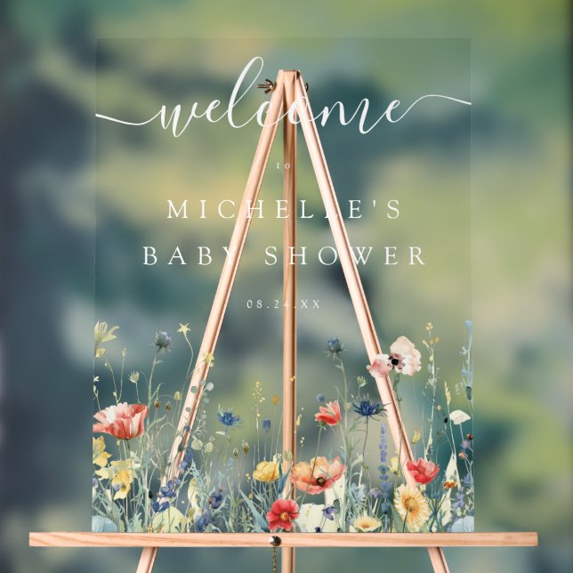 Vibrant Wildflower Baby Shower Acrylic Sign (Neutral)