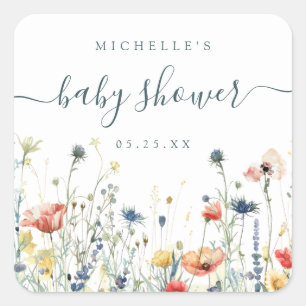 Vibrant Wildflower Baby Shower Square Sticker