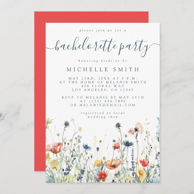 Vibrant Wildflower Bachelorette Party Invitation (Front/Back)