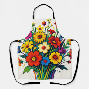 Vibrant Wildflower Bouquet Folk Art Apron
